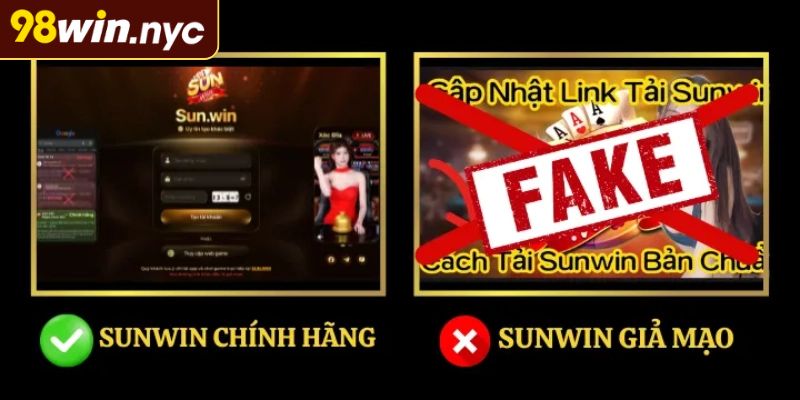 Sunwin giả mạo tinh vi giao diện của web